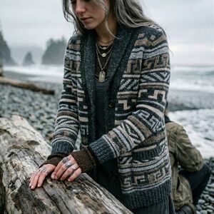 NWOT Bluenotes L Y2K Indie Sleeze Aztec Cabincore Shawl Collar Knit Cardigan